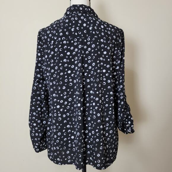 Kim Rogers Petite XL Button Up Blouse Collar Long Roll Tab Sleeve Breast Pockets - Picture 9 of 16